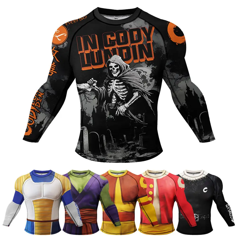 Rashguard Wear MMA T-shirts Men Mock Compression Shirt Long Sleeve Boxing Shirts Jiu Jitsu Long Sleeve Rash Guard Surf Swim Tops