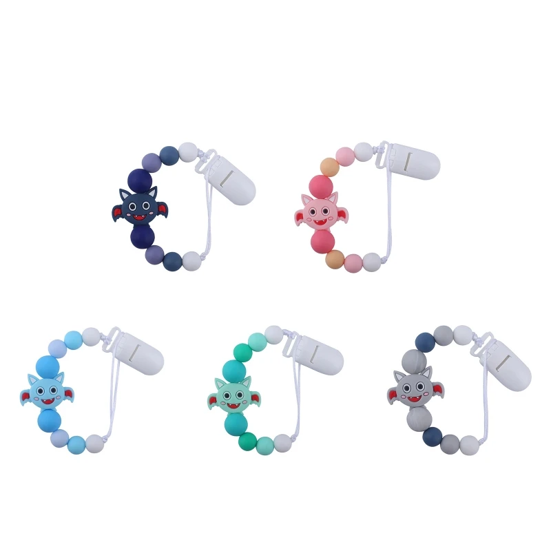 

Newborn Pacifier Clip Chain Silicone Bat Beads DIY Nipple Soother Holder Baby Teething Chewing Chain Clip