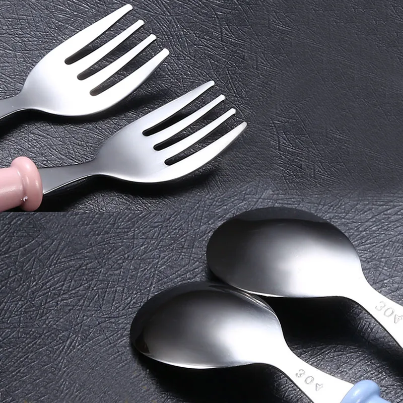 Baby Gadgets Tableware Set Children Utensil Stainless Steel Toddler Dinnerware Cutlery Cartoon Infant Food Feeding Spoon Fork 5