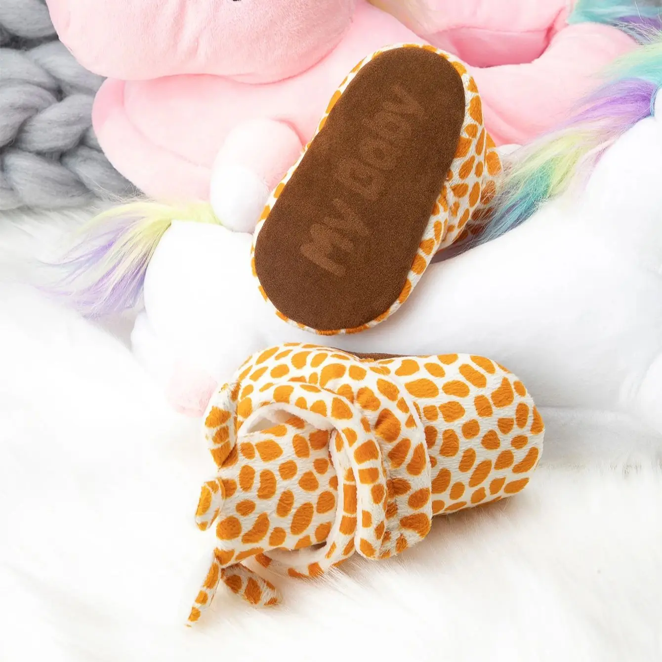 KIDSUN Newborn Baby Socks Shoes Boy Girl Toddler First Walker Booties Cotton Comfort Soft Anti-slip Warm Fluff Infant Crib Shoes 4