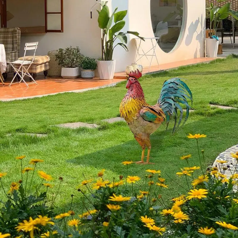 Gallo In Metallo Per Decorazione Interni Ed Esterni | Scultura Artigianale 3D | Oggetto Regalo Per Casa, Giardino, Cucina | Vernice Verde Resistente