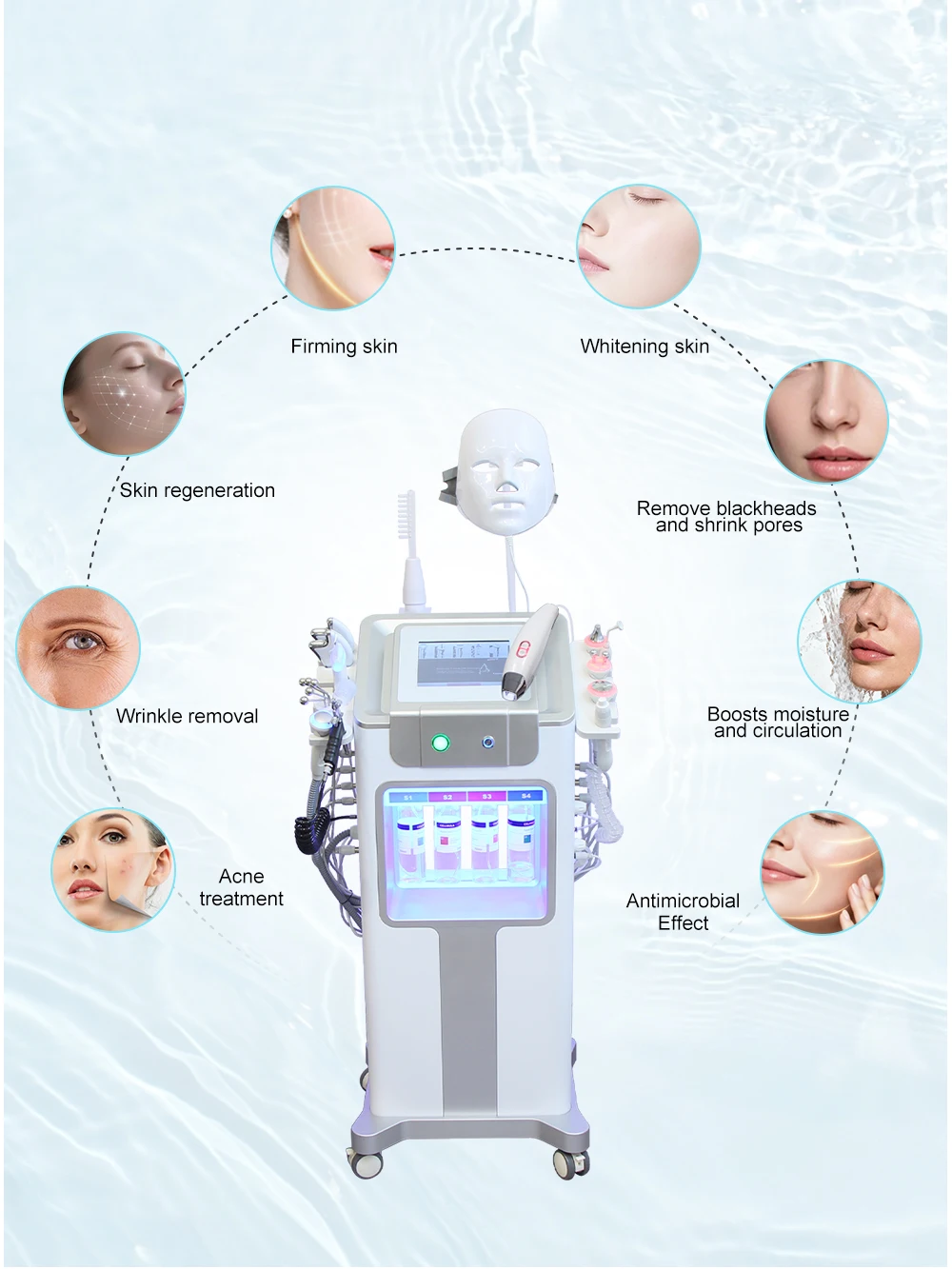 AOKO 13-in-1 professionelle Hydro-Dermabrasionsmaschine, Wasser-Sauerstoff-Hautwäscher, Tiefenreinigung der Gesichtsreinigung, Spa-Maschine zur Porenentfernung – Detail 3