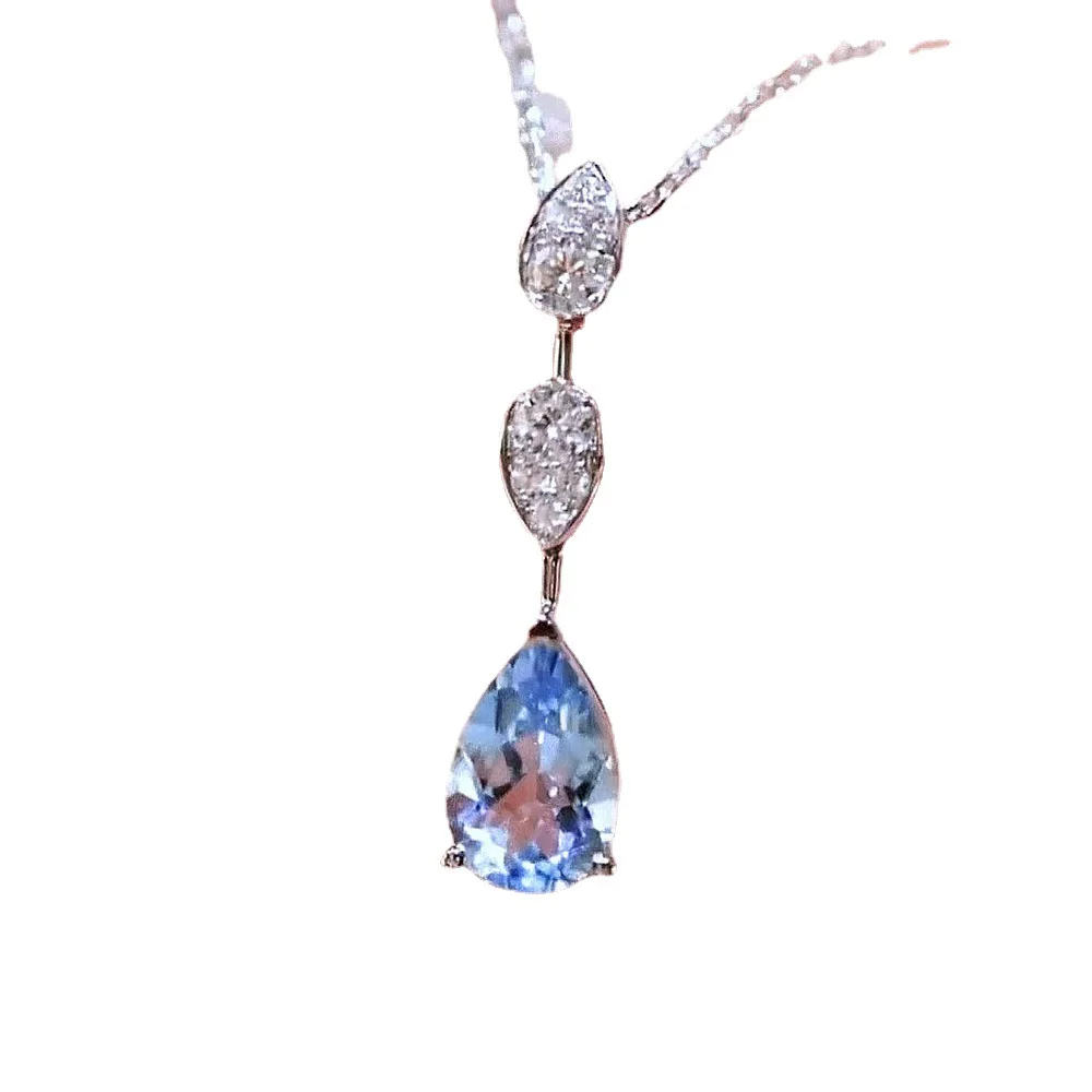 Solid 925 Sterling Silver Pear 5CT Blue Sapphire Citrine White Sapphire Gemstone Women Necklace Pendant Jewelry Wholesale