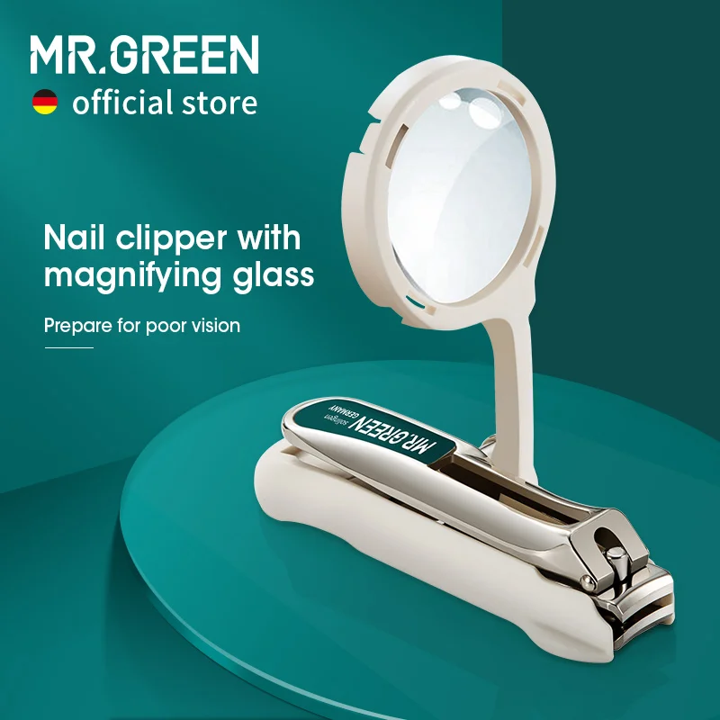 Tagliaunghie MR.GREEN con lente d'ingrandimento Lente d'ingrandimento per non vedenti Acciaio inossidabile No Splash Manicure T_voghion.com