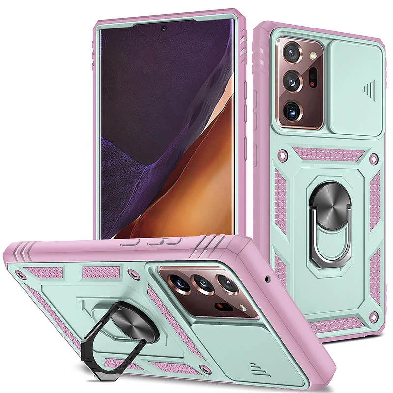Ultimate Protective Slide Lens Case with Metal Ring Stand - Durable PC+TPU Back Cover