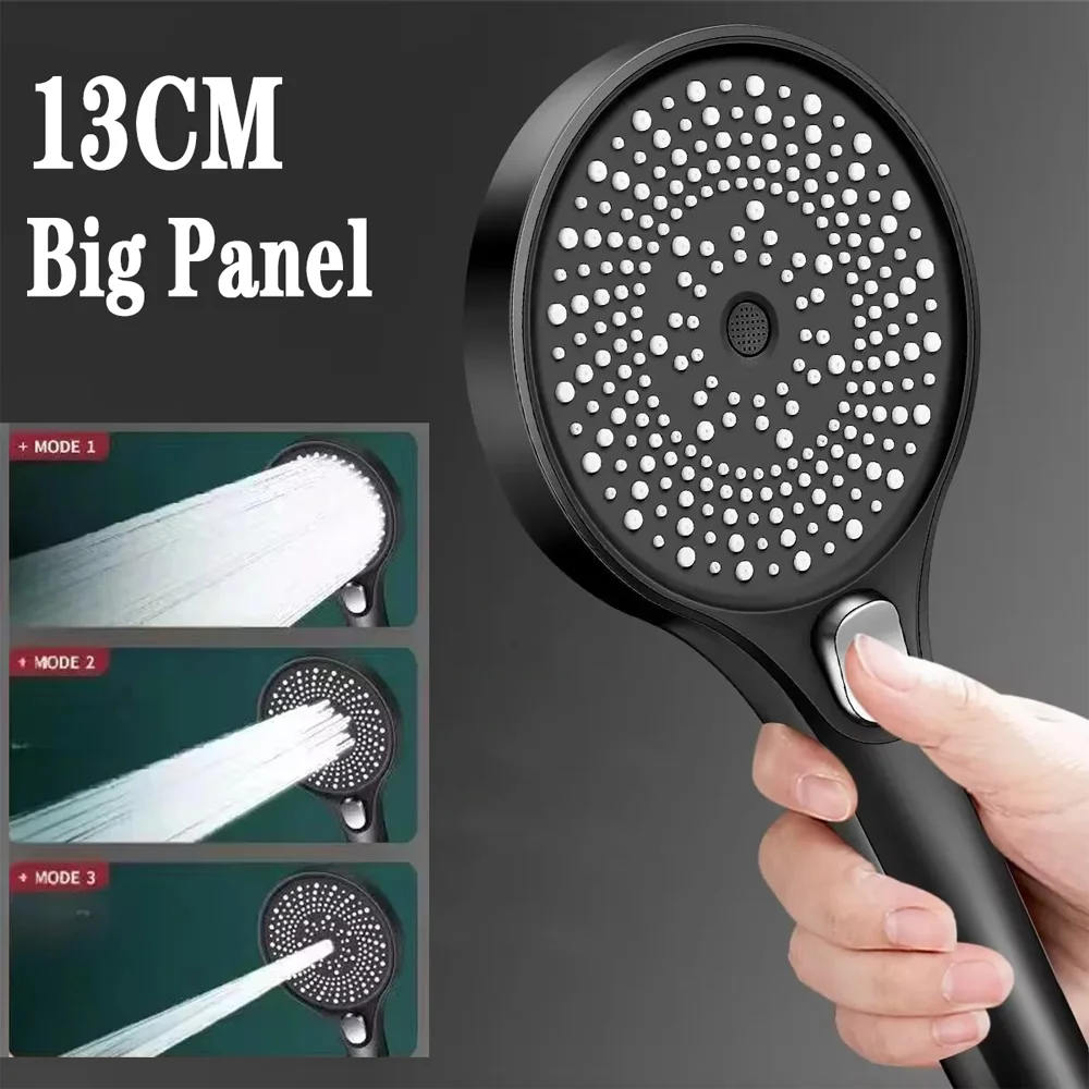13CM Big Panel Large Flow Shower Head 3 Modes Adjustable High Pressure Water-saving Spray SPA Shower Faucet Bathroom Accessories