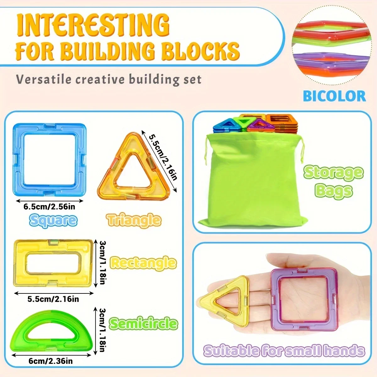 Magnetic building blocks magnetic assembly toy Large Magnetic Building Blocks Set for Kids-STEM Educational Toy Ages 3-6 Perfect Birthday Gift Random Colors