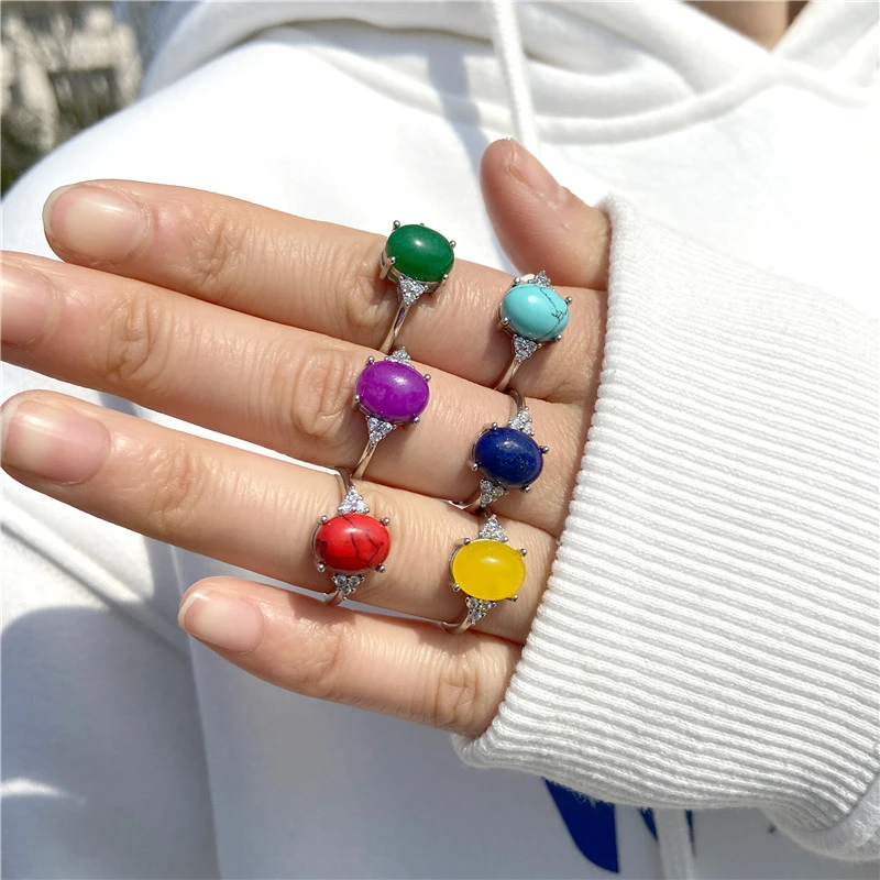 verwarring Diplomaat waarom niet Mode Kleurrijke Stenen Ringen Sieraden Vrouwen Natuursteen Vinger Ringen  Strass Verstelbare Ring Gem Sieraden Engagement| | - AliExpress