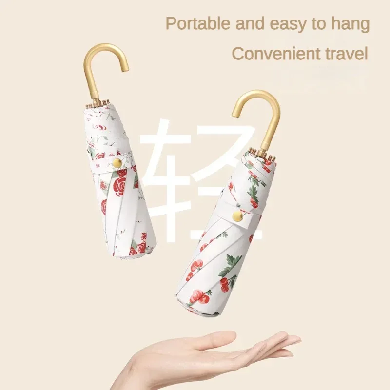 Sunshade Umbrella for Women Convenient Hook Handle Color Coating 3 Folding Mini Ultra-light Sun Uv Rain Umbrellas Parasol mini umbrella mini sun umbrella