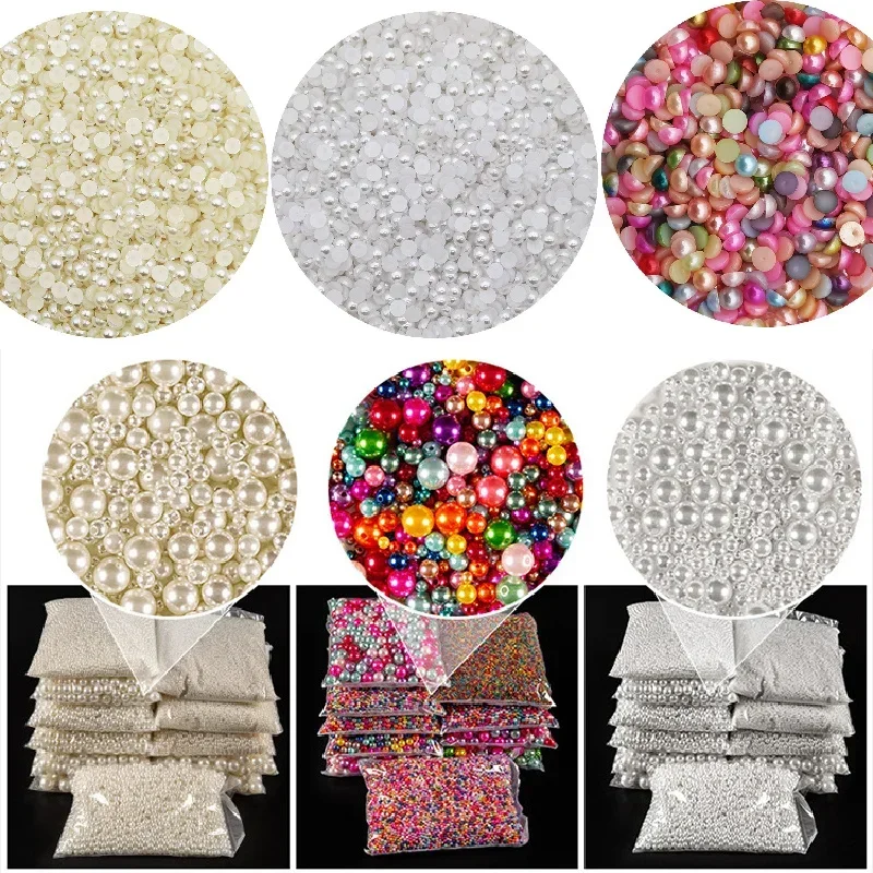 10-1000Pcs ABS Imitation Pearl Beads With Holes Loose Round Acrylic Bead Gradient Pearl Bead Craft Half Round DIY Jewelry