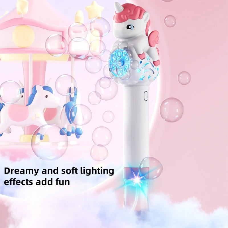 New Children's Handheld Bubble Blowing Unicorn Bubble Machine With Fully Automatic Lighting And Bubble Stick Outdoor Toy_voghion.com