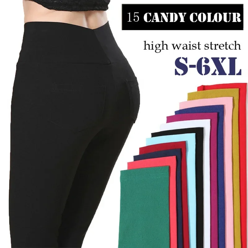 S-6XL15 Colors New Winter clothes Women's Pants Fashion Candy Color Skinny high waist elastic Trousers Fit Lady Pencil Pants 2