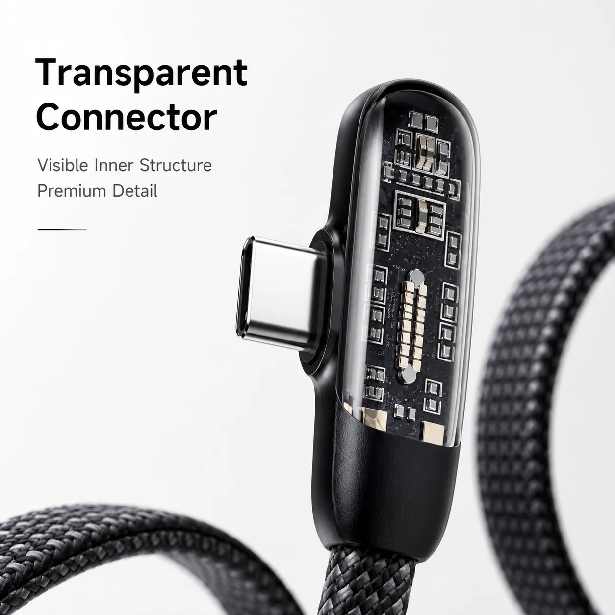 100W 직각 플랫 USB-C 케이블, 아이폰 PD 및 화웨이 66W 슈퍼차지용 투명 고속 충전 케이블