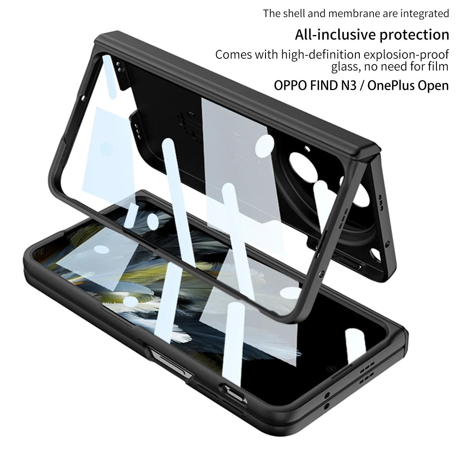 For OnePlus Open Case Skin-Friendly Matte Bracket Folding Hinge With Tempered Film All Inclusive Shockproof Protective Hard Case