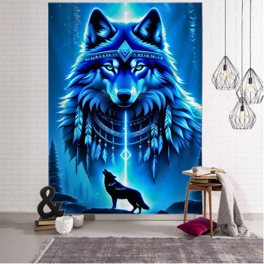 

Psychedelic wolf tapestry animal wall hanging hippie Tapiz owl art background cloth home dormitory wall decoration