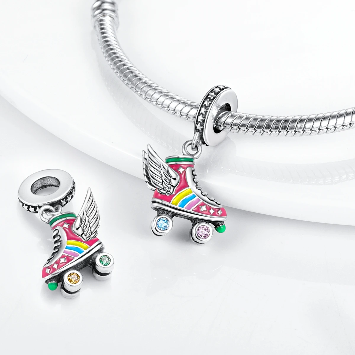 Silver Plated Chameleon Charms Bead Colorful Sketchpad Dangle Zirconium Clip Pandora Bracelet Necklace DIY Jewelry Marking