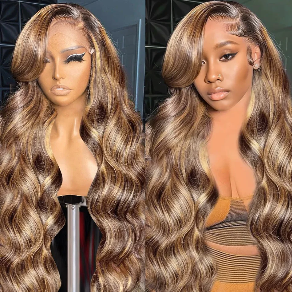 4/27 Highlight 13x4 Colored Lace Front Wigs Ombre Blonde Body Wave Human Hair Wig Brazilian 13x6 HD Transparent Lace Frontal Wig