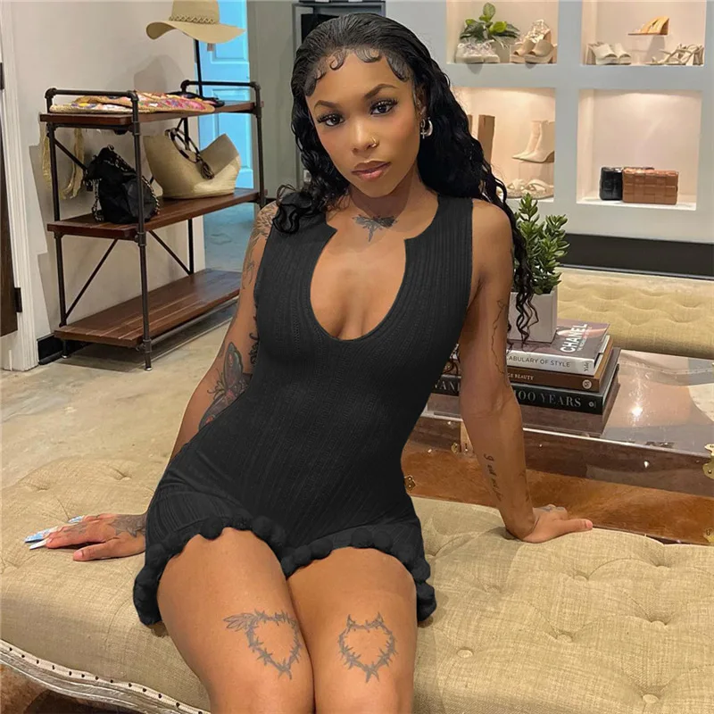 INSStyle Summer New Women's Sexy Low Cut Backless Hollow out Sleeveless Slim Solid Color JumpsuitCok