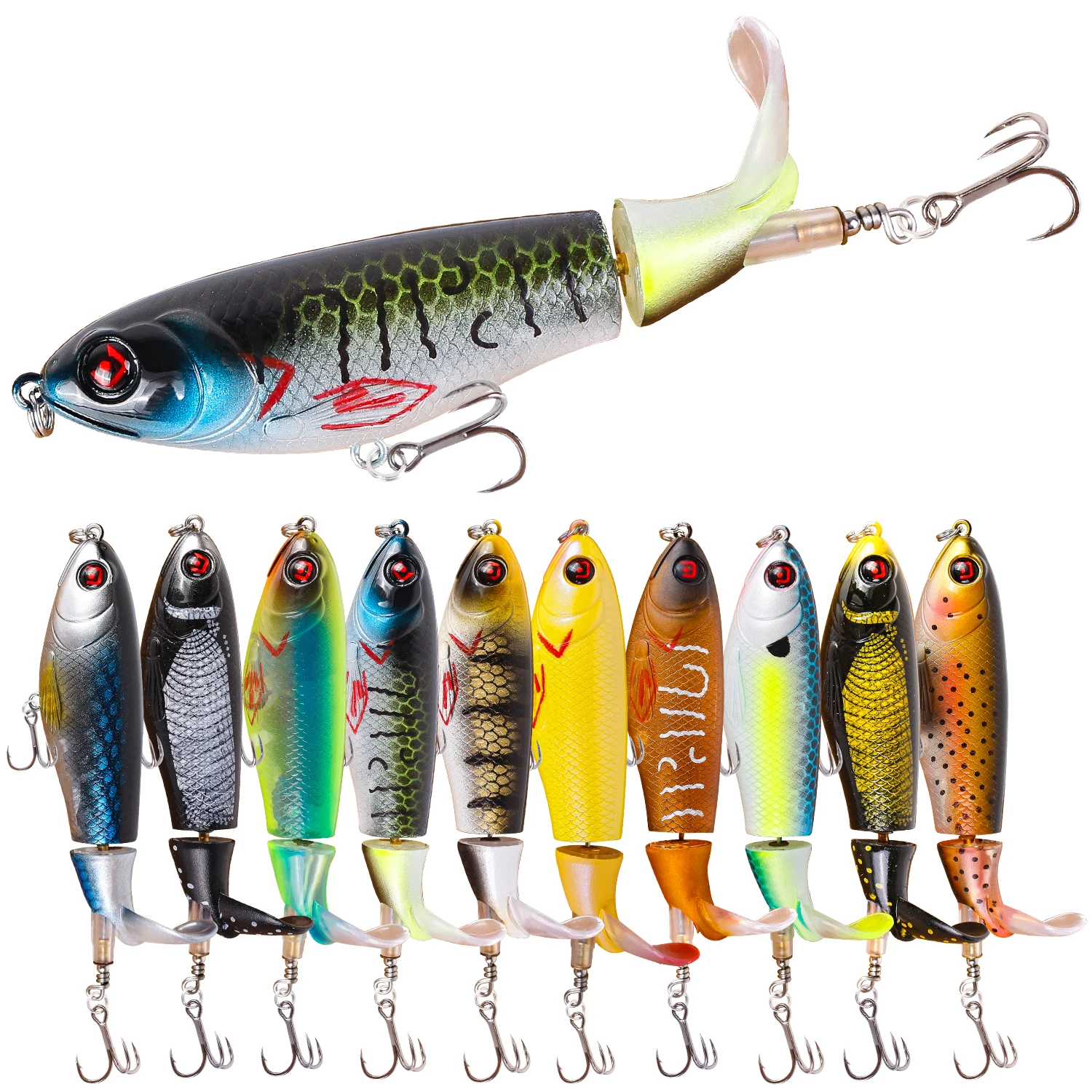 

Bisogoon 10.5cm 17G Topwater Plopper Fishing Lures Whopper Popper Artificial Bait Hard Rotating Tail Fishing bait Tackle