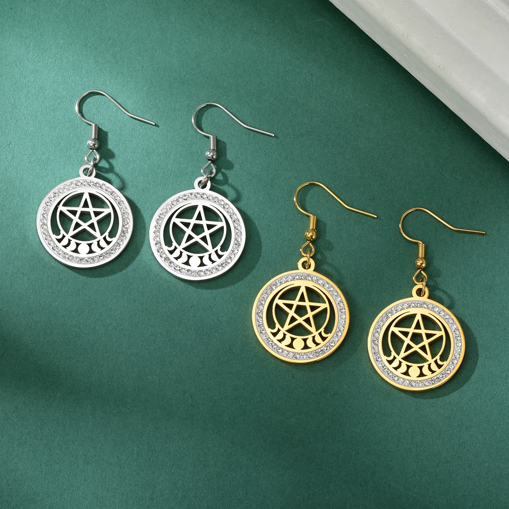 Dawapara Vintage Pentagramm Ohrringe Pentagramm Stern Baphomet Spirale Anhänger Gesundheitsschutz Amulett Edelstahl Schmuck – Detail 24