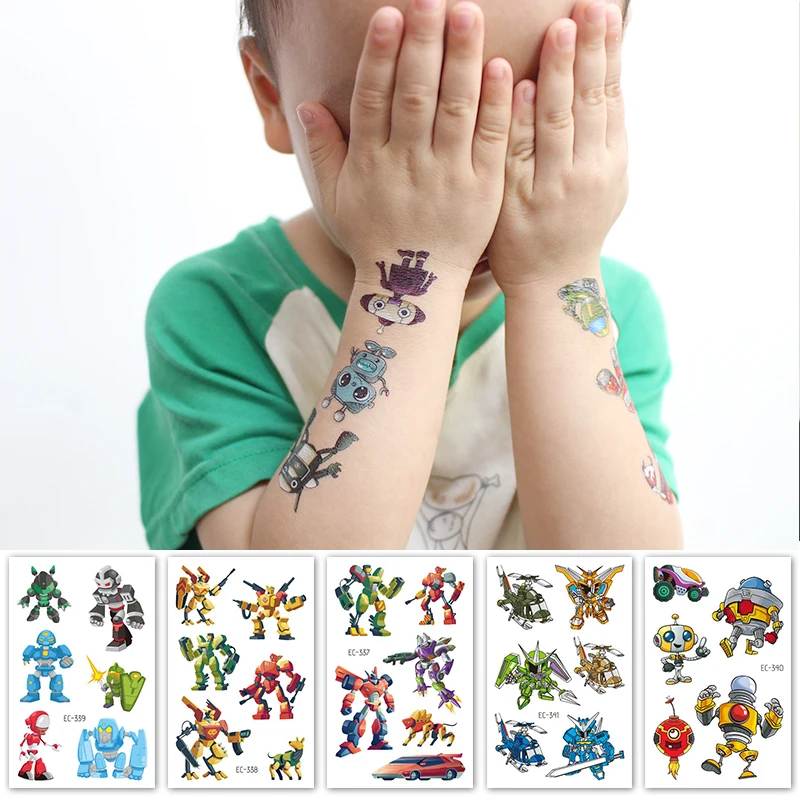 

Transfer Tattoo for Children Boys Baby Temporary Waterproof Sticker Robot Deformed Car Cartoon Temporari Fake Tattoo for Kids