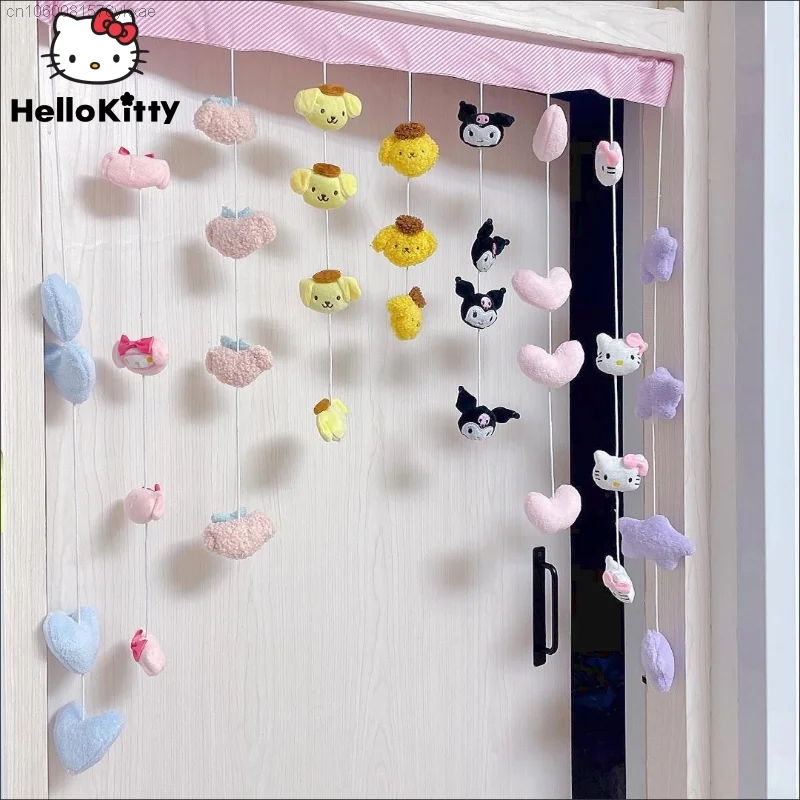

Sanrio Hello Kitty My Melody Toy Doll Curtain Kuromi Kawaii Plushie Doll Velcro Bedroom Living Room Door Curtain Pendant Decor