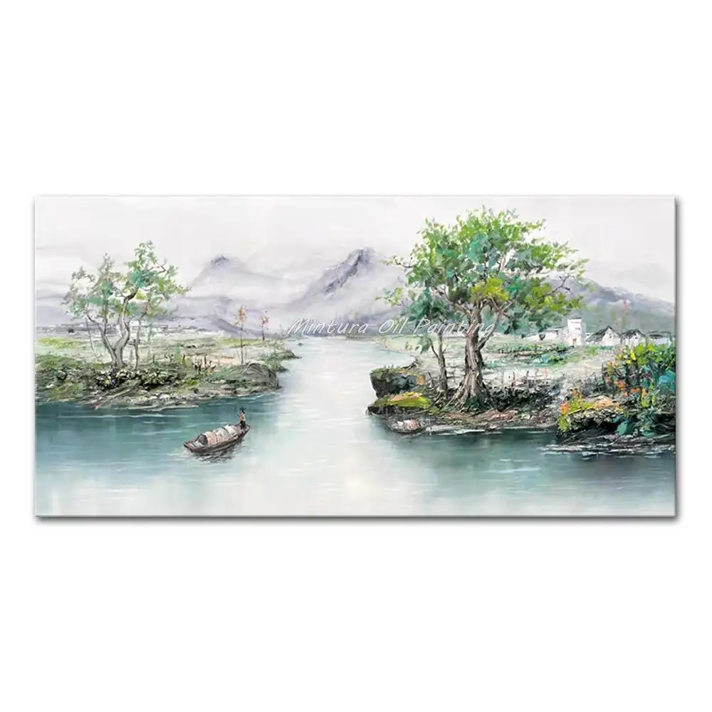 thumbnail image 1 of Mintura Obra de arte hecha a mano de gran tamaño Pintura al óleo pintada a mano sobre lienzo La hermosa ciudad costera Arte de pared moderno para decoración del hogar, 1 of 5