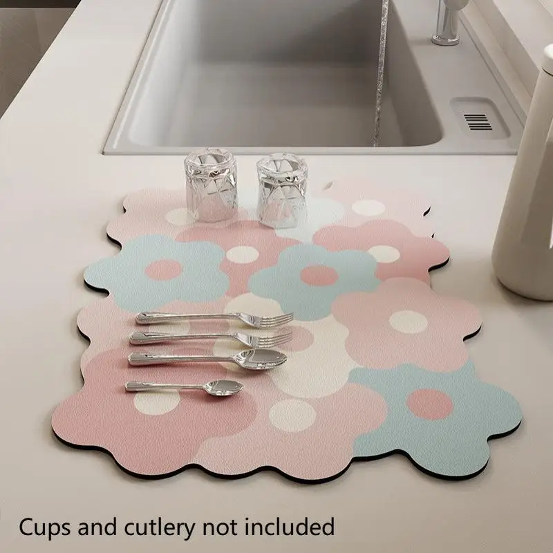 Tapete de secagem de prato de secagem rápida flor borracha utensílios de mesa almofadas de drenagem tapete cozinha louça placemat super absorvente almofada de drenagem de café