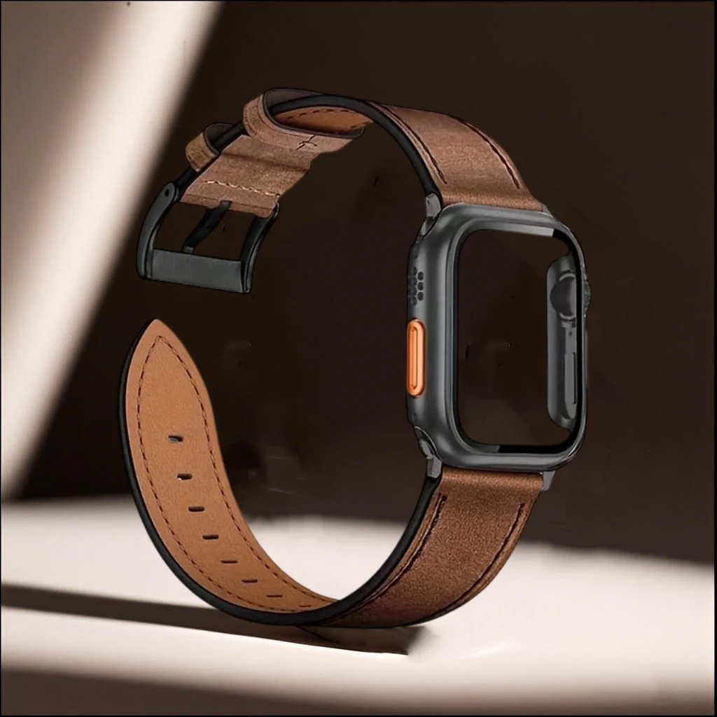 Premium Leather Strap Case Protector for Smartwatch with PC Shell