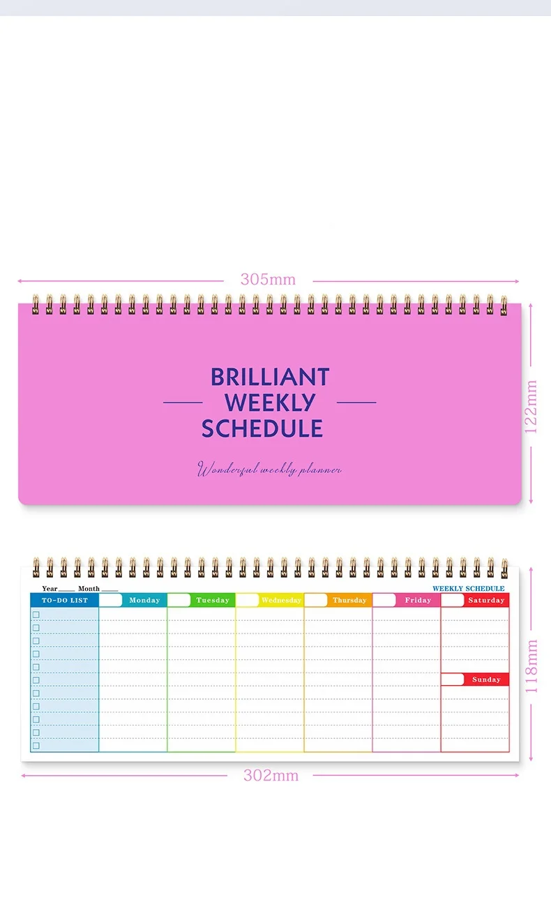 60 Blatt/120 Seiten englisches Spulennotizbuch, Wochenplaner, Business-Studie, Lochkarte, Memo, Zeitplan, Notizblock – Detail 1