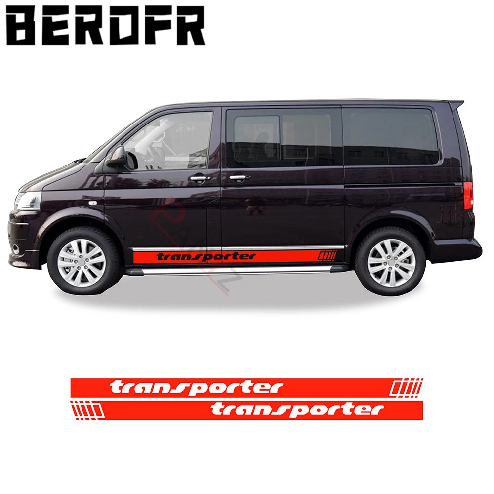 2Pcs Car Door Side Skirt Graphic Stripes Decals For Volkswagen Vw Transporter Multivan T5 T6 Auto Decor Stickers Accessories