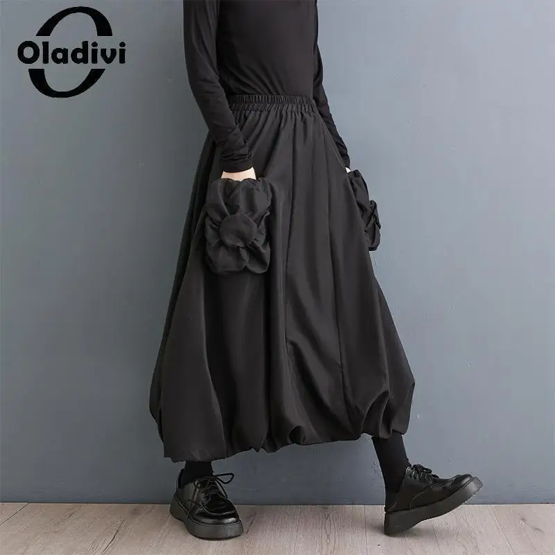 

Oladivi Large Size Women Fashion Flower Elastic Waist A-Line Skirts 2023 Spring Autumn Casual Loose Oversized Bottoms 4XL 9905