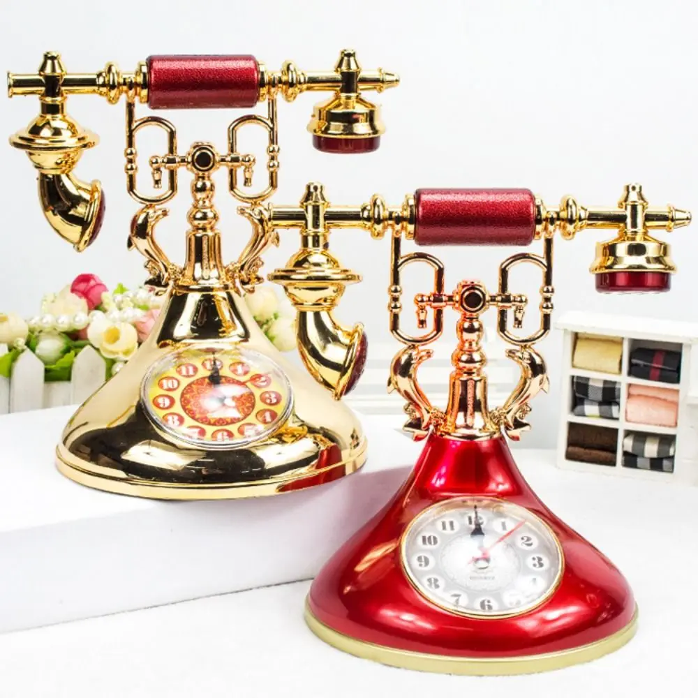 European Style Telephone Alarm Clock Handmade Antique Telephone Clock Model Easy to Install Accurate Ornaments