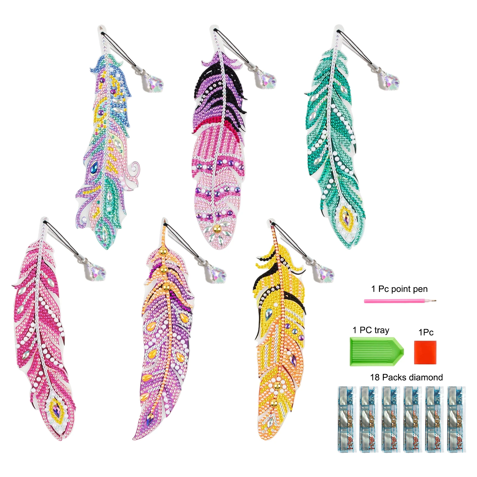

6pcs Pages Markings Lightweight Students Children With Pendant DIY Diamond Feather Bookmark Practical Reader Gift Office School
