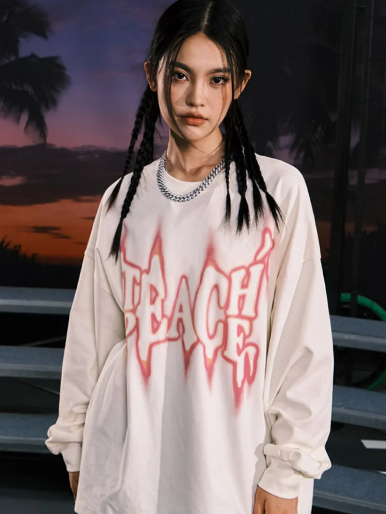

ADAgirl Harajuku Y2k Long Sleeve Women T-shirts Letter Graphic Sweet Oversized Casual Tee Korean Fashion Streetwear Female Tops