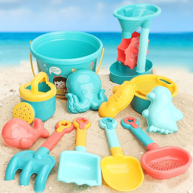 13/18PCS Children Toys Summer Beach Game Sand Bucket Shovel Silicone Sandbox Cube Accessories Bag Outdoor Water Toys for Kids 3
