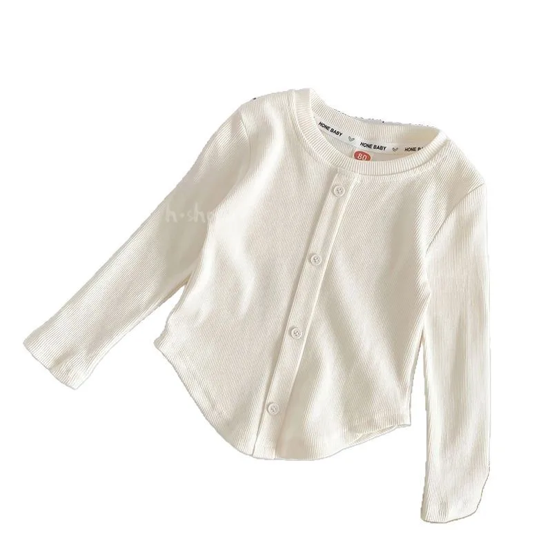 봄 신상 아동용 솔리드 골지 긴팔 통기성 티셔츠 여아 베이직 티셔츠 키즈 슬림 캐주얼 의류