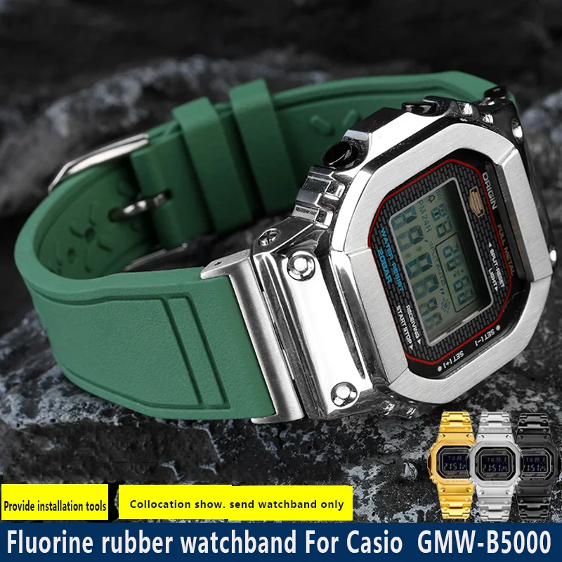 

High Quality Fluorine Rubber watchband For Casio G-SHOCK small gold silver modified GMW-B5000 Series Watch strap Accessories