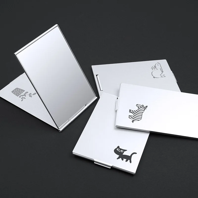 Cute Aluminum Folding Makeup Mirror Simple Portable Makeup Mirror Single-side Creative Women Aluminum