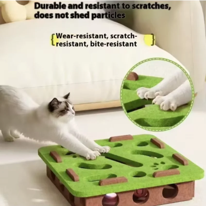 Pet Cat Puzzle Maze Holes Toys Felt Box With Bell Ball Kitten Playing Toys Interactive Funny  Cat Supplies view 3