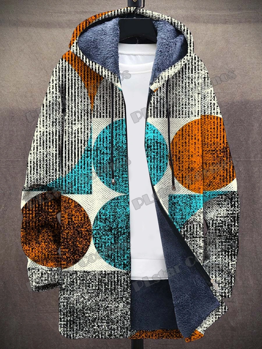 Hippie Art & Retro Paisley Art Muster 3D-gedruckter Herrenmode-Plüsch-dicker Kapuzenmantel Winter Lässige warme Reißverschlussjacke CM11 – Detail 11