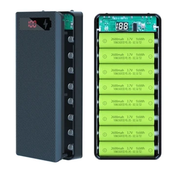 Banca di potere fai-da-te 10 slot 18650 Portabatteria Scatola batteria Micro tipo C Doppie porte USB Caricatore per telefono cellulare 18650 Custodia per banca di potere