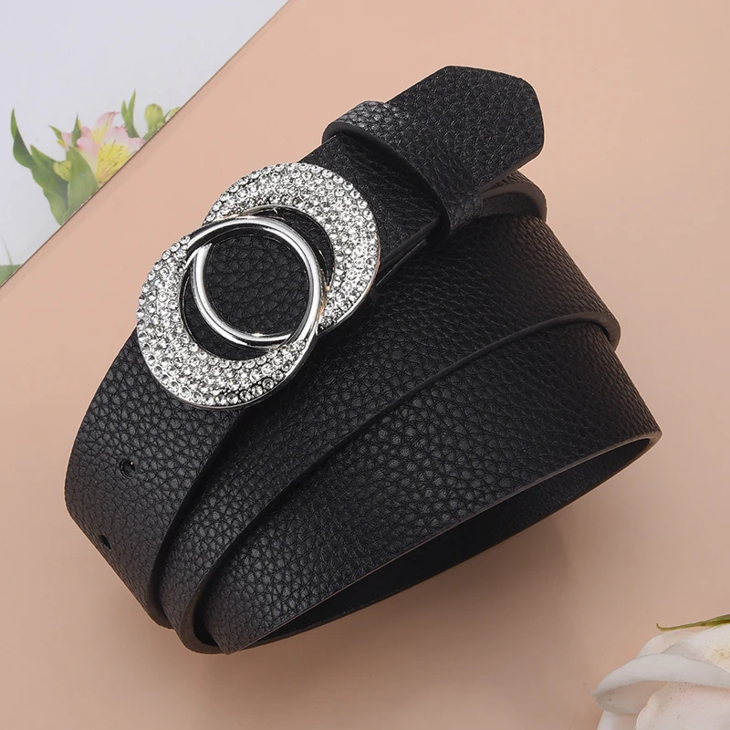 Women'S Inlaid Imitation Diamond Belt Fashion Rhinestone Women'S Belt Paired With Jeans Leather Belt，Gift For Girlfriend And Mon