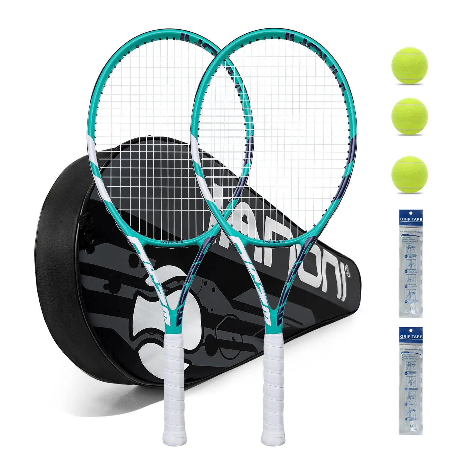 Tennis Rackets for Adults Pre-Strung 27 Inch Tennis Racquets 2 Player Racket Set with 3 Balls 2 Grips 2 Vibration Damper