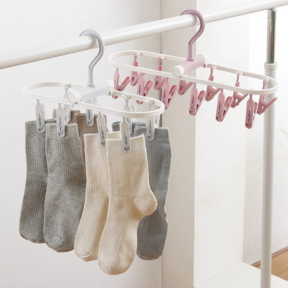 2024 New Collapsible Clothes Drying Rack Travel Shirt Socks Hangers with Clips Foldable Pants Clothes Hangers Closet Organizer 2