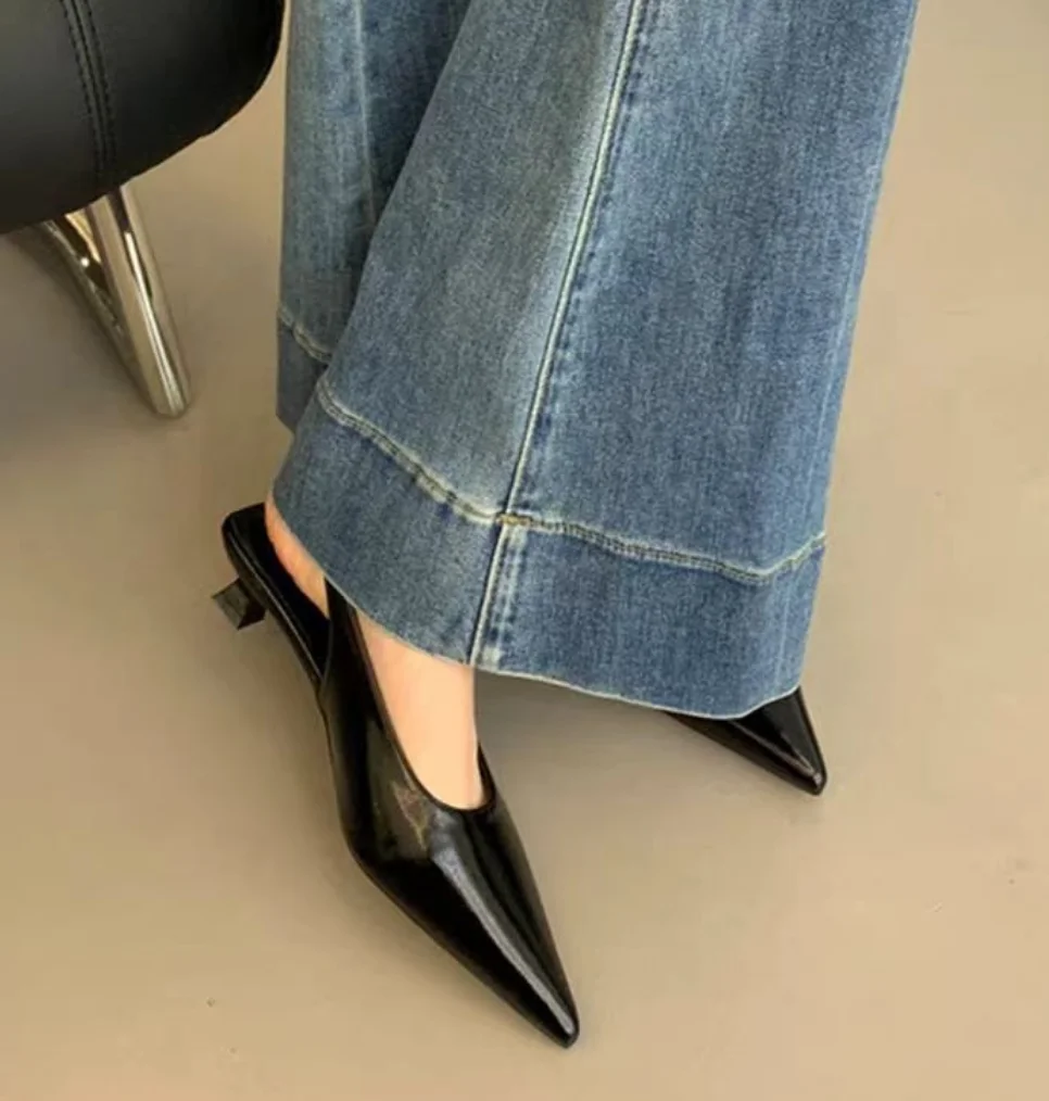2025 Summer New Women Sandal Fashion Pointed Toe Shallow Slip On Ladies Elegant Slingback Shoes Thin Med Heel Dress_vogvips.com