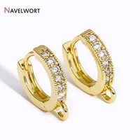 18K Gold Plated Brass Round Earring Clasps Findings,Inlaid Zircon Ear Wire Hooks Fittings For Luxury Earrings Making Supplies