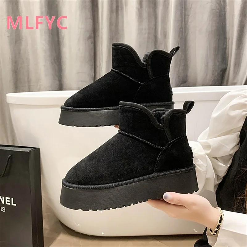 Women's thick soles short snow boots winter new versatile plush and thick anti slip warm cotton shoes for ladies boots