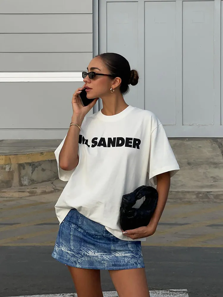 

Модные свободные белые футболки с надписью, модные футболки с круглым вырезом и коротким рукавом, Новинка лета 2024, базовая уличная одежда, Топ