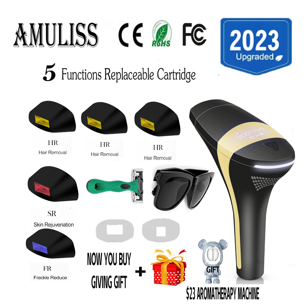 Amuliss 2024 3 In1 Ipl Macchina Per La Depilazione Laser Epilatore Laser Depilazione Permanente Bikini Trimmer Depilatore Elettrico Un Laser